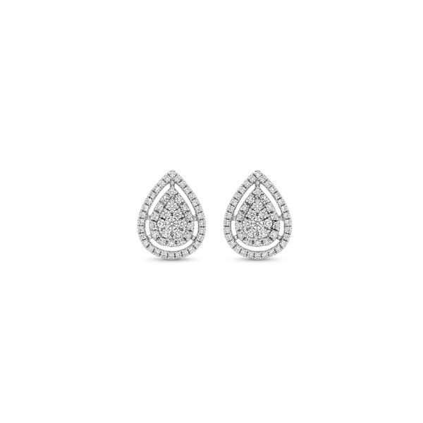 Natural Diamond Eternal Pear Cluster Stud Earrings in 18K White Gold