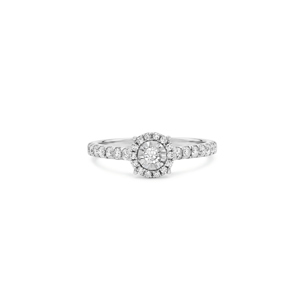 Natural Diamond Radiant Halo Round Engagement Ring in 18K Gold