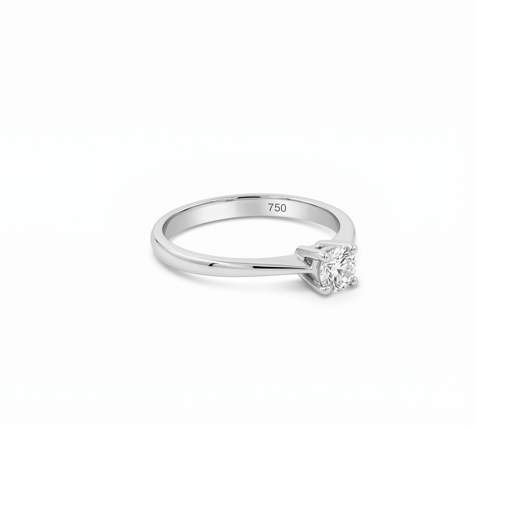 18K White Gold Natural Diamond Solitaire Engagement Ring