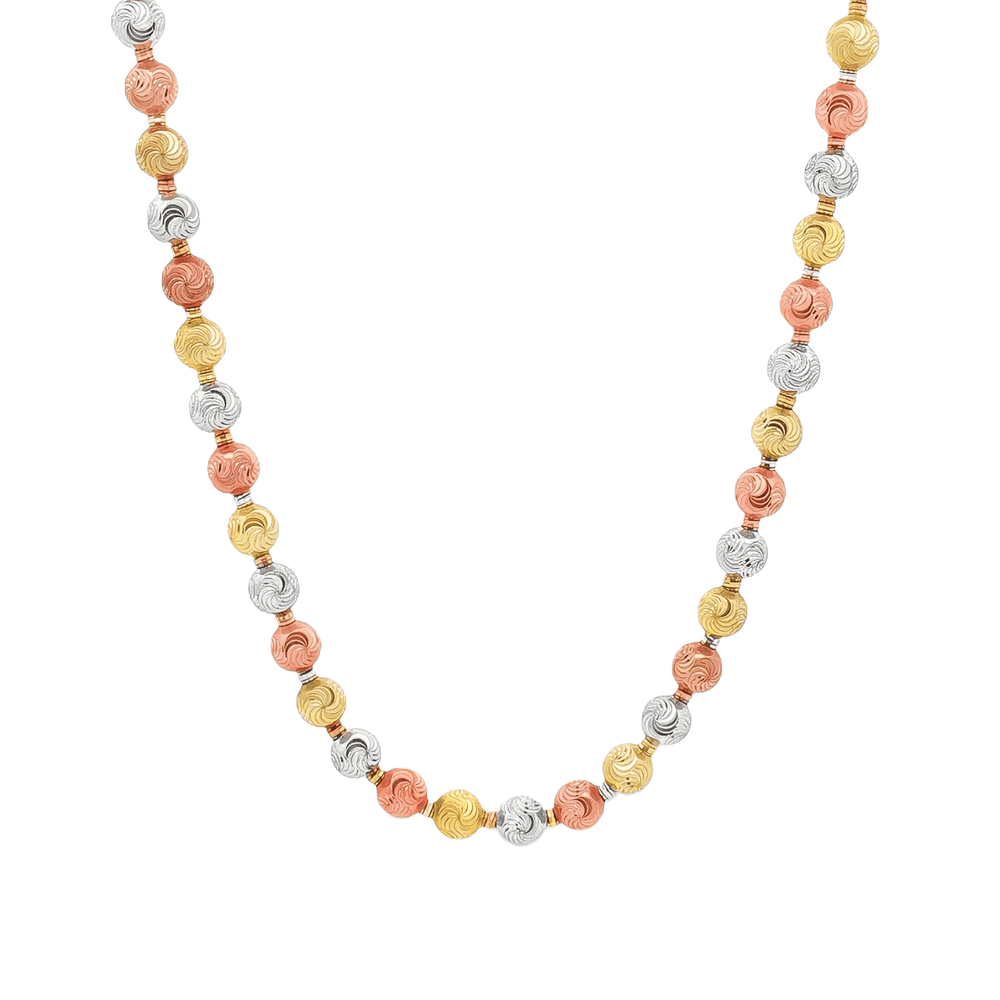Gold Jewellery Tri-Tone Swirl Bead Necklace | 18K Gold