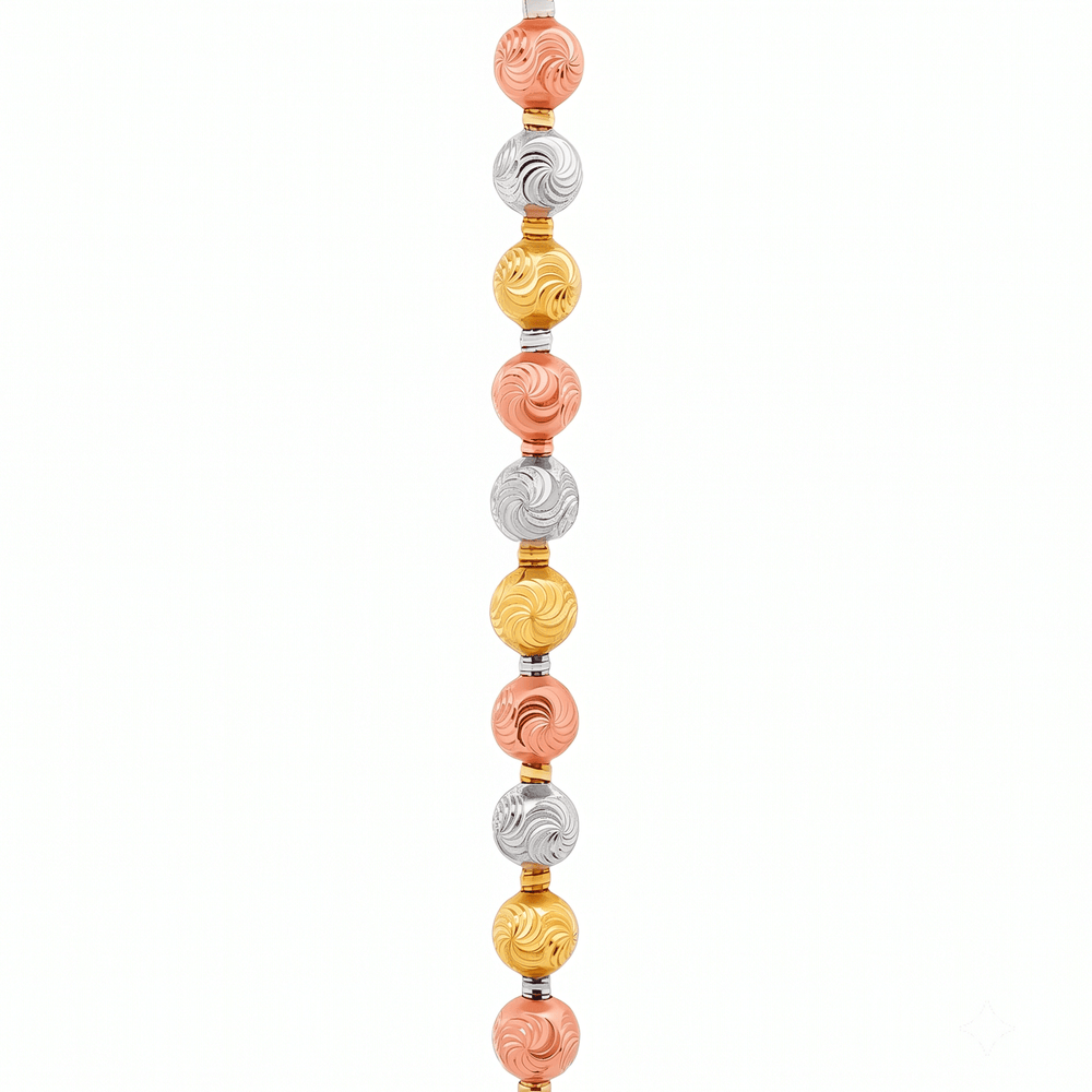 Gold Jewellery Tri-Tone Swirl Bead Necklace | 18K Gold
