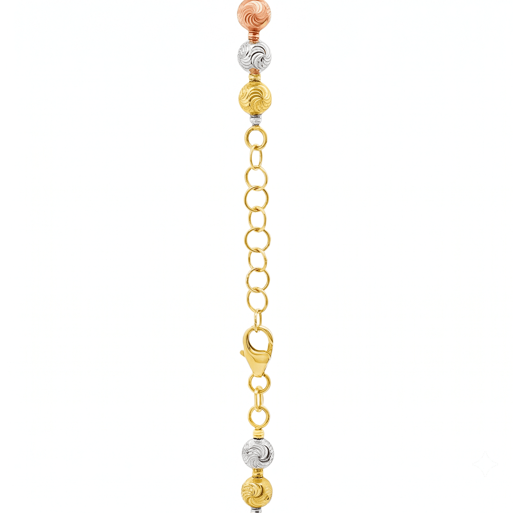 Gold Jewellery Tri-Tone Swirl Bead Necklace | 18K Gold
