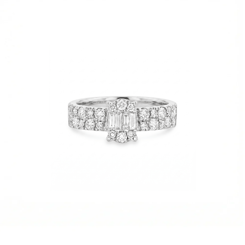 Natural Diamond Radiant Baguette Cluster Pavé Ring in 18K Gold