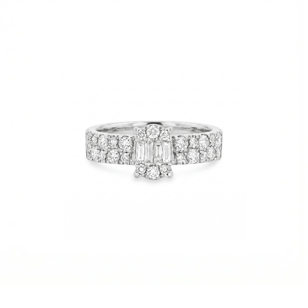 Natural Diamond Radiant Baguette Cluster Pavé Ring in 18K Gold