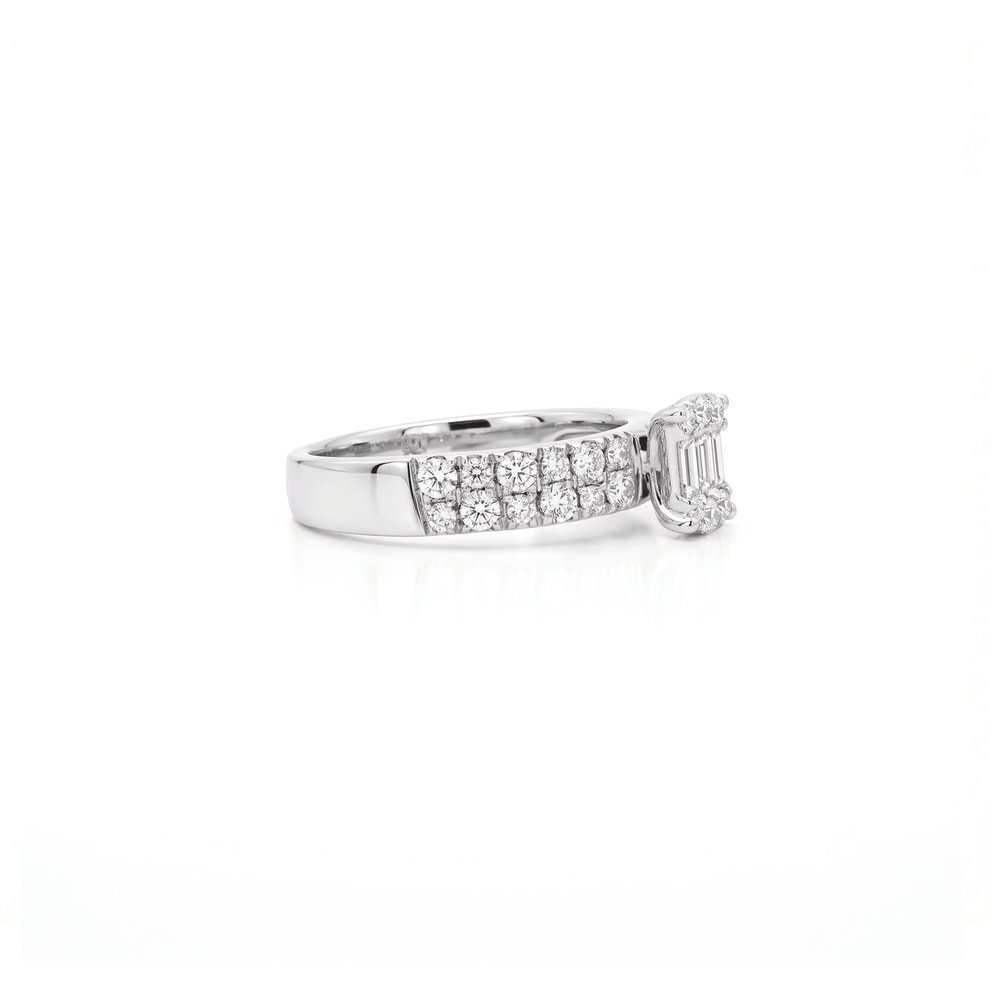 Natural Diamond Radiant Baguette Cluster Pavé Ring in 18K Gold