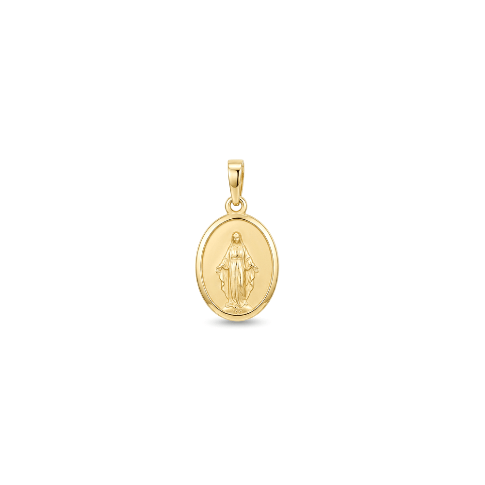 Gold Jewellery Golden 18K Miraculous Mary Oval Pendant
