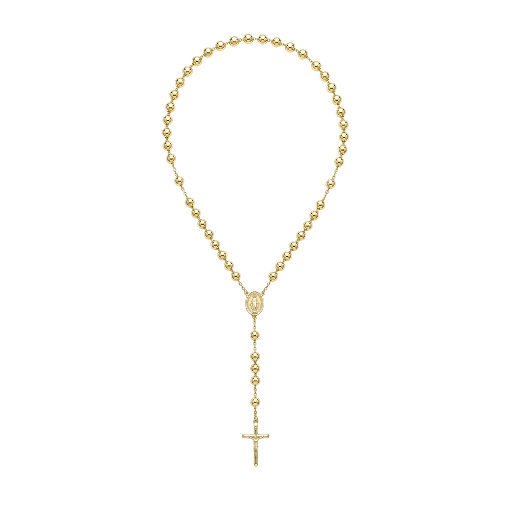 18K Classic Gold Rosary Necklace – High Polish Finish