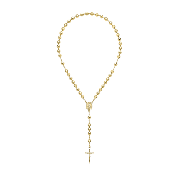 18K Classic Gold Rosary Necklace – High Polish Finish