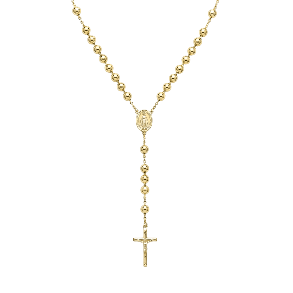 18K Classic Gold Rosary Necklace – High Polish Finish