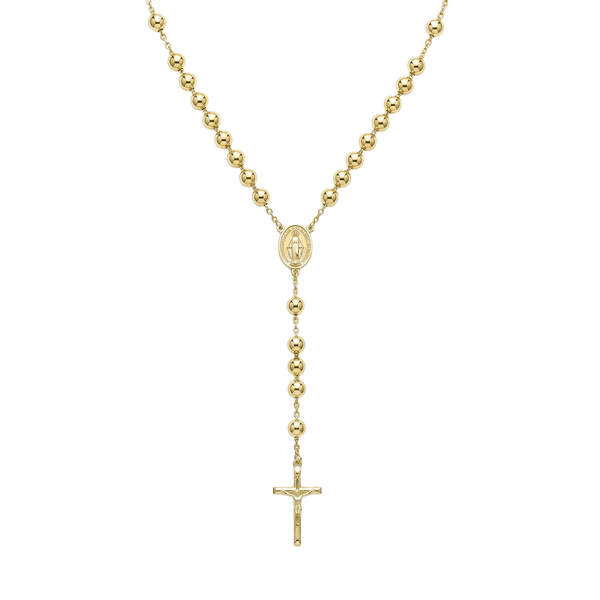 18K Classic Gold Rosary Necklace – High Polish Finish