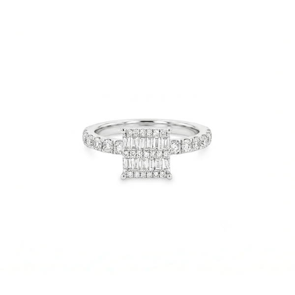 Natural Diamond Baguette Halo Pavé Engagement Ring