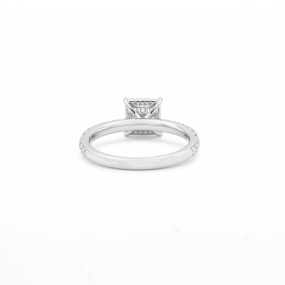 Natural Diamond Baguette Halo Pavé Engagement Ring