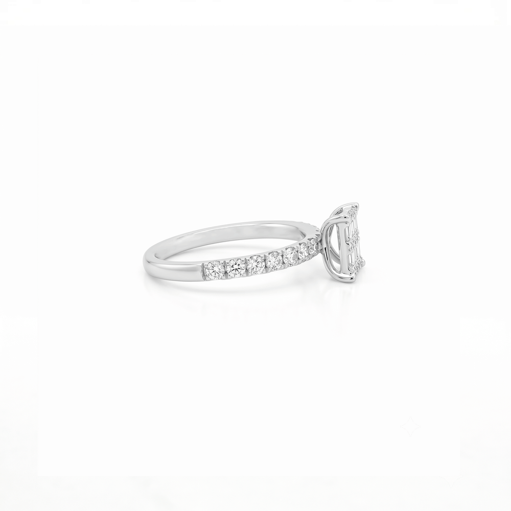 Natural Diamond Baguette Halo Pavé Engagement Ring
