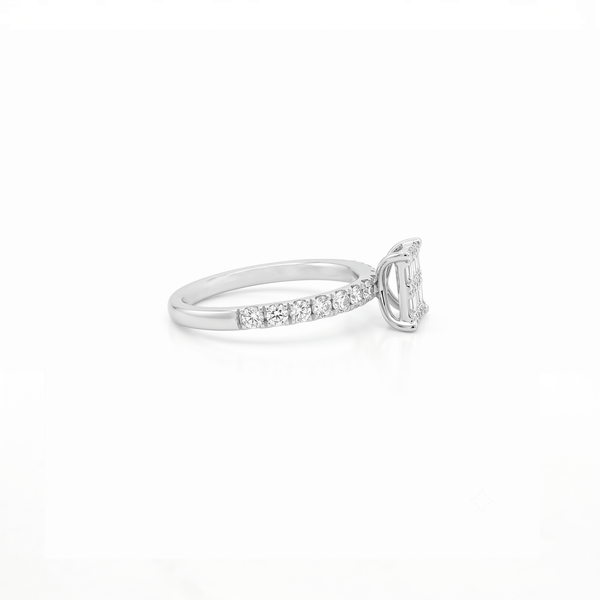 Natural Diamond Baguette Halo Pavé Engagement Ring hover