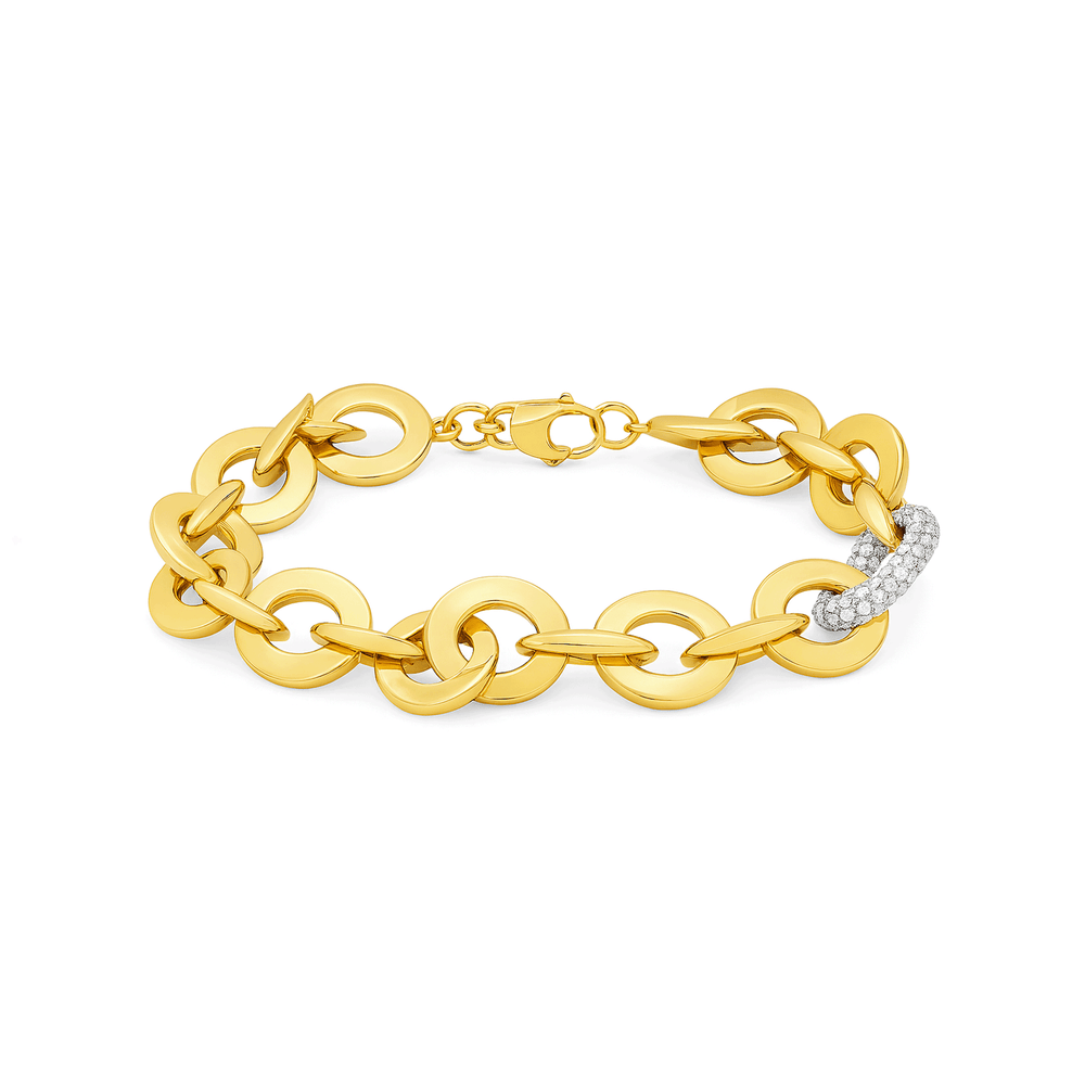 18K Gold Mixed-Link Gold Bracelet with a Pavé Accent Link