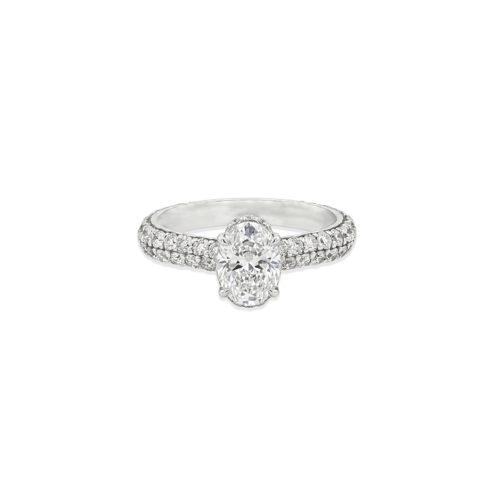 Natural Diamond Oval Radiance Pavé Engagement Ring in 18K White Gold