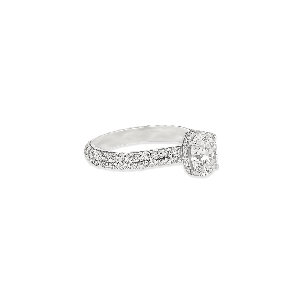 Natural Diamond Oval Radiance Pavé Engagement Ring in 18K White Gold