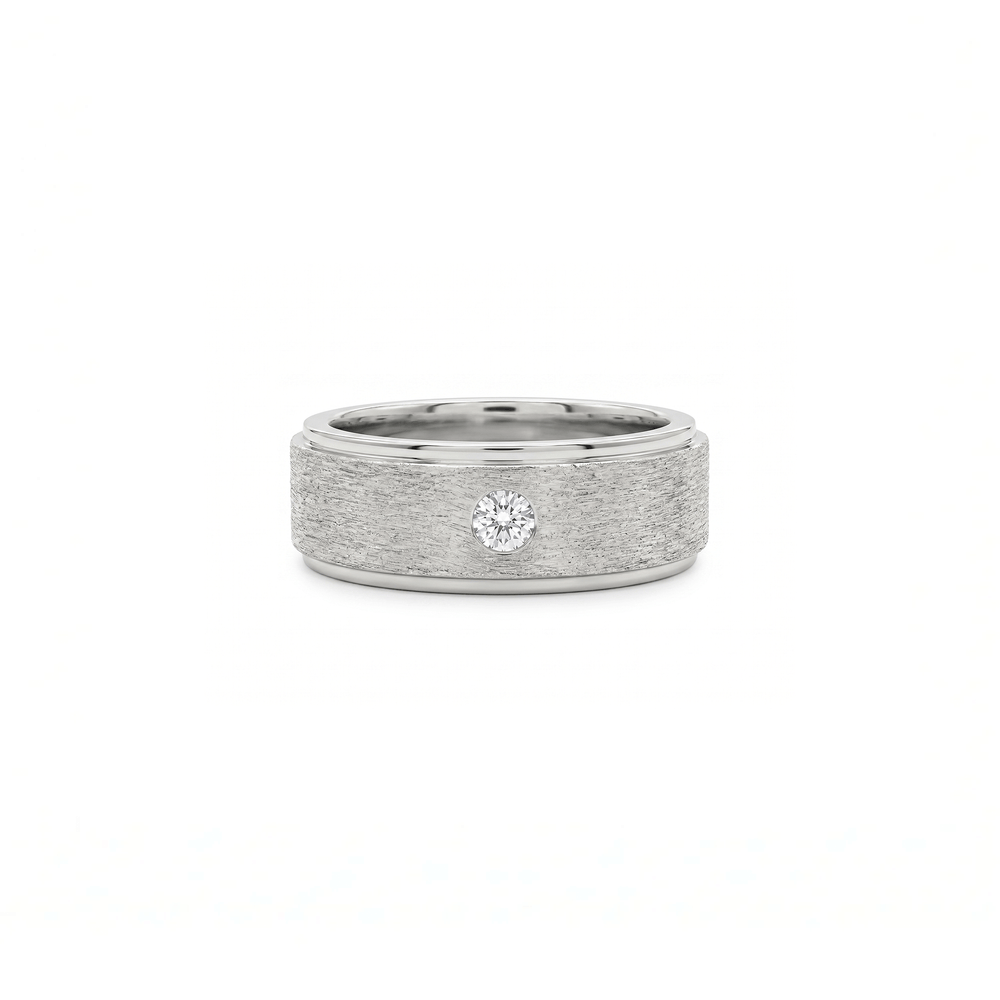 Natural Diamond Single-Stone Matte Band for Men