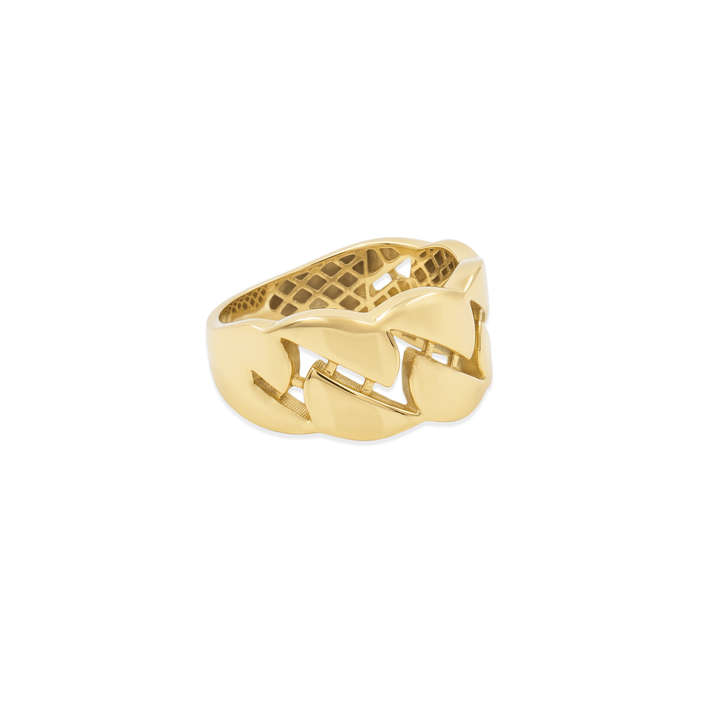 18K Gold Sculpted Link Signature Band Ring