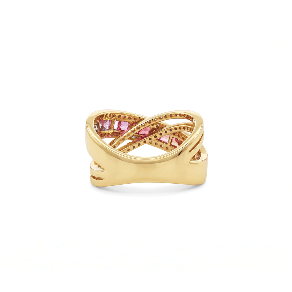 18k Yellow Gold Sapphire, Ruby & Natural Diamond Statement Ring