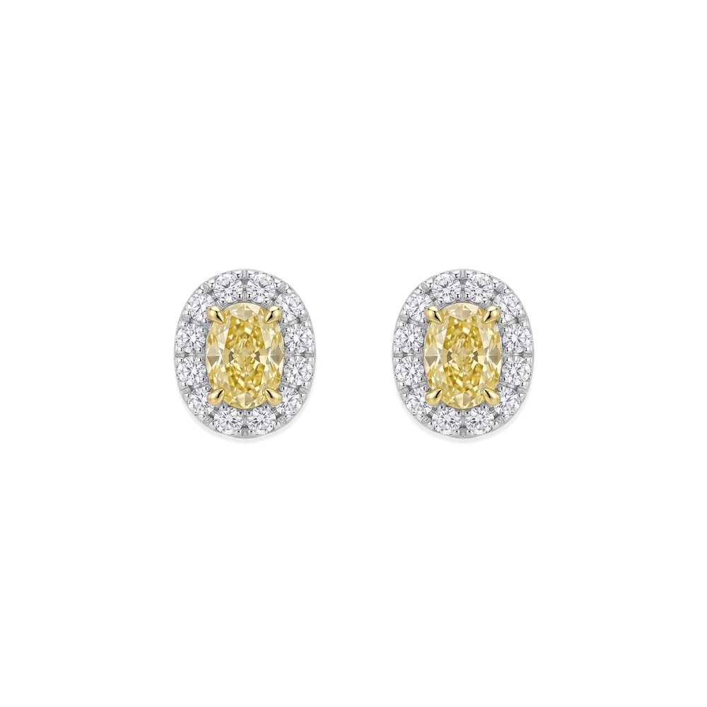 Natural Diamond Radiant Sunburst Oval Studs in 18K Gold