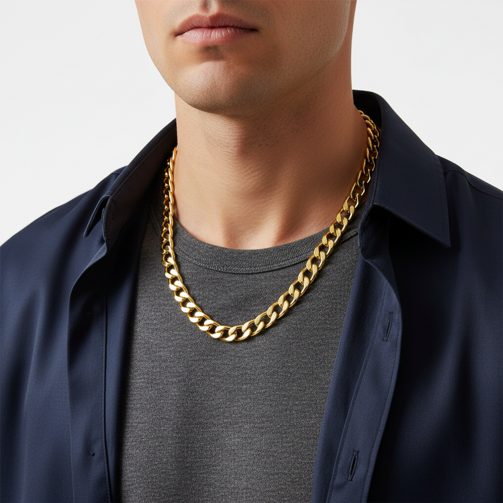18K Gold Cuban Chain Necklace – Luxury High Polish Finish