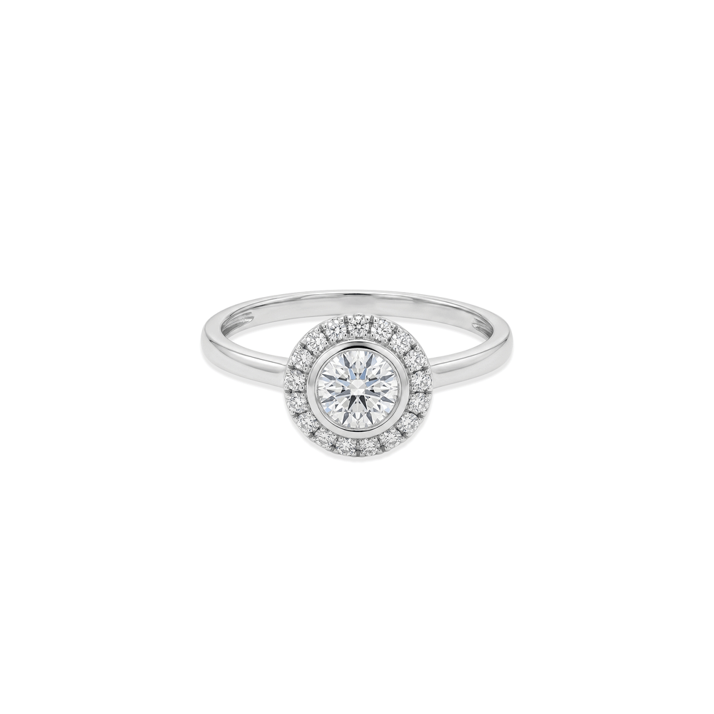 18K White Gold Natural Diamond Halo Engagement Ring