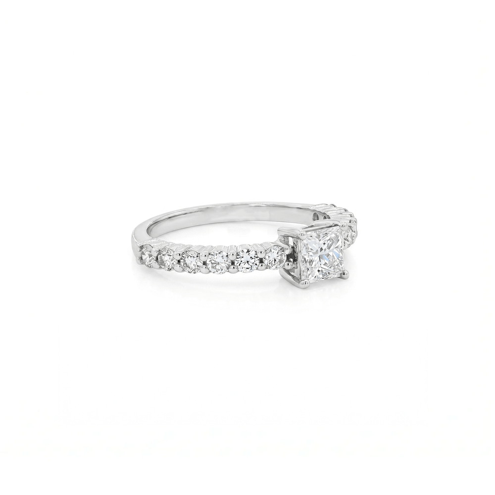 18K White Gold Natural Diamond Princess Cut Engagement Ring