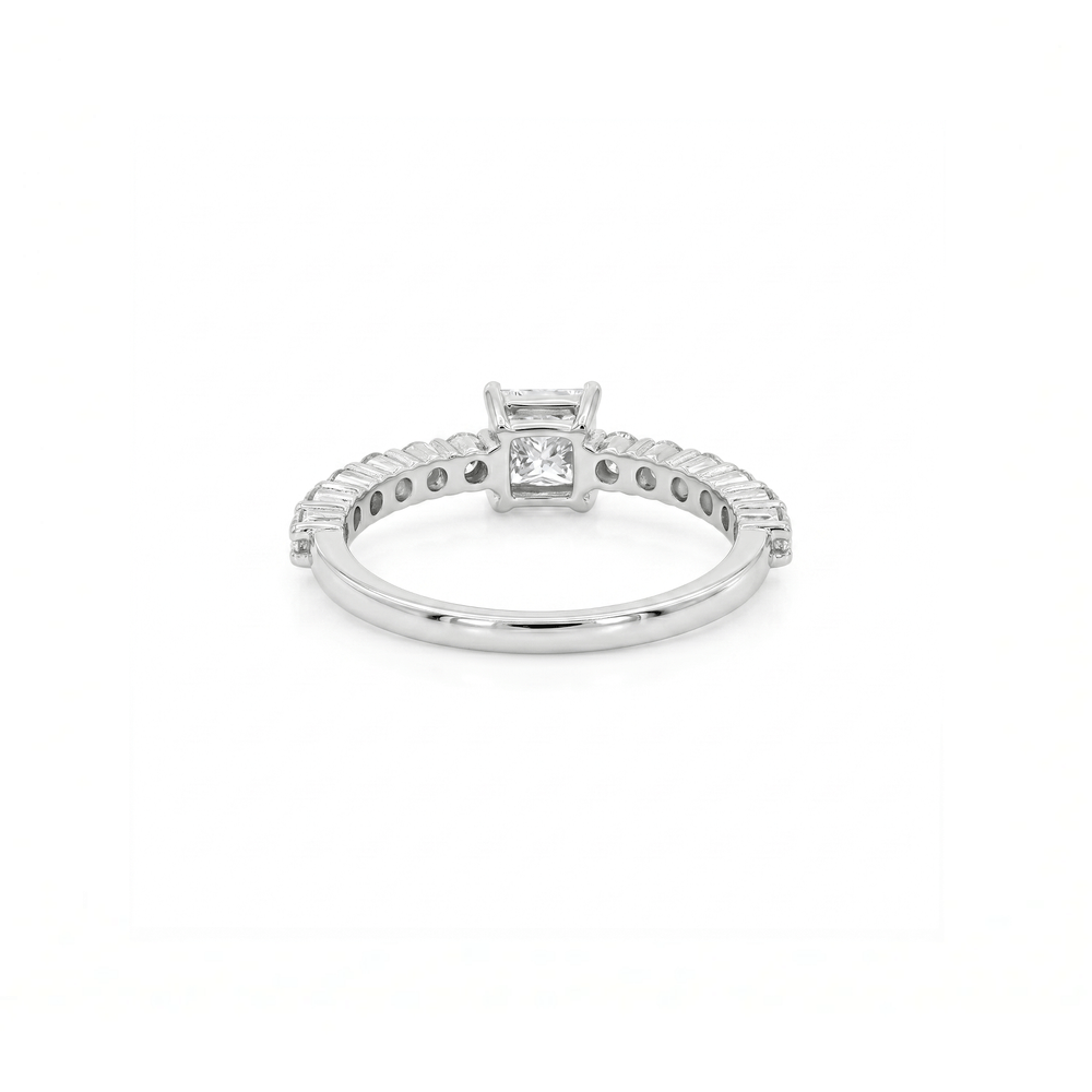 18K White Gold Natural Diamond Princess Cut Engagement Ring