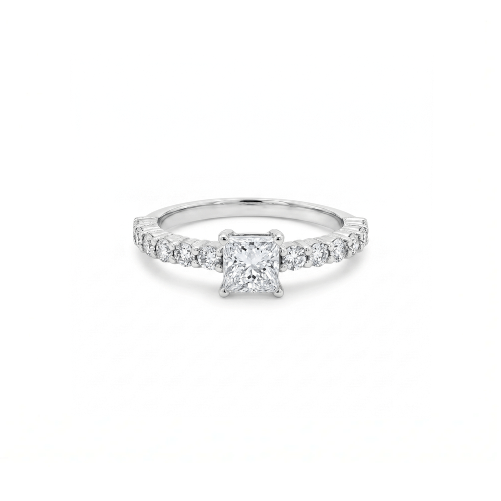 18K White Gold Natural Diamond Princess Cut Engagement Ring