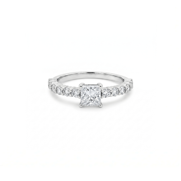 18K White Gold Natural Diamond Princess Cut Engagement Ring