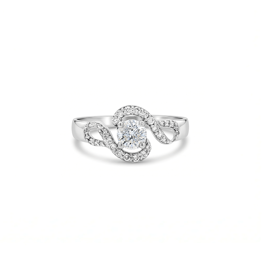 Natural Diamond Pavé Engagement Ring in 18K White Gold