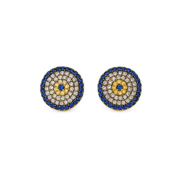 Gold Jewellery Blue & Yellow Radiant Halo Studs