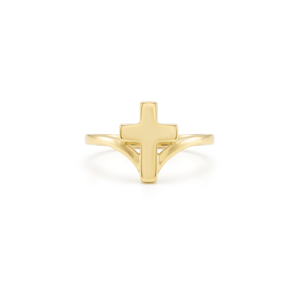 18K Gold Divine Split-Band Cross Ring