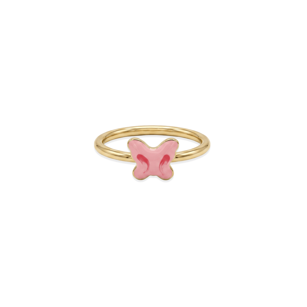 Gold Jewellery Kids’ Pink Flutter Ring | 18K Yellow Gold