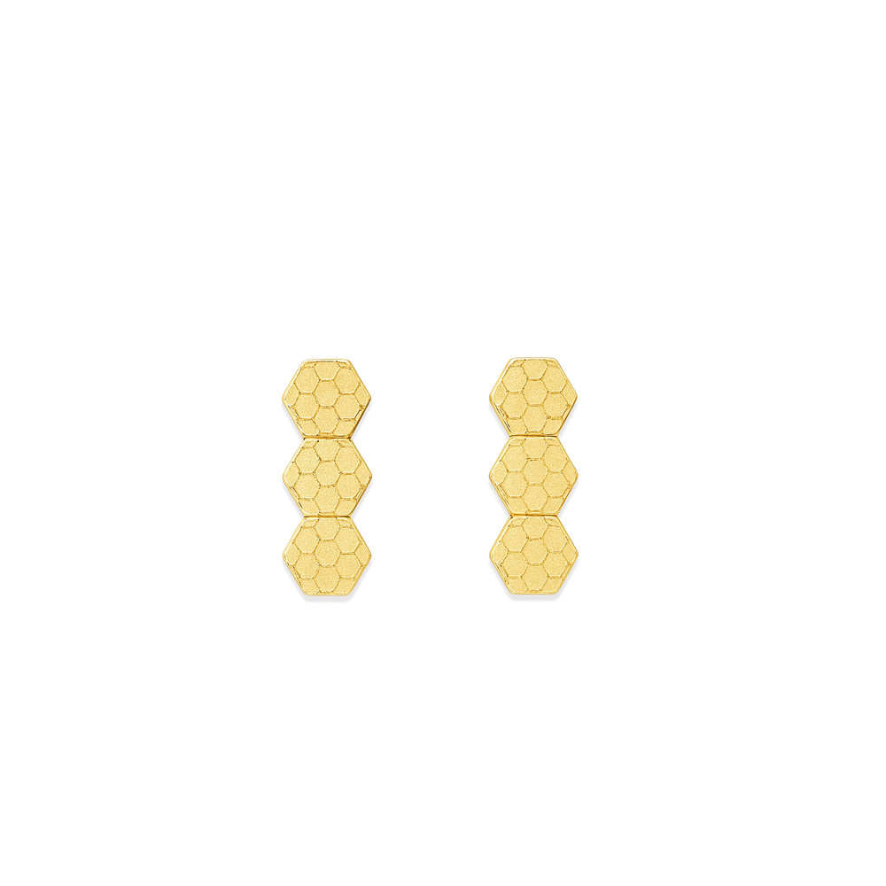 18K Gold Honeycomb Stud Earrings