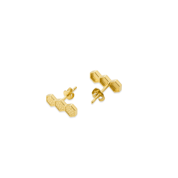 18K Gold Honeycomb Stud Earrings hover