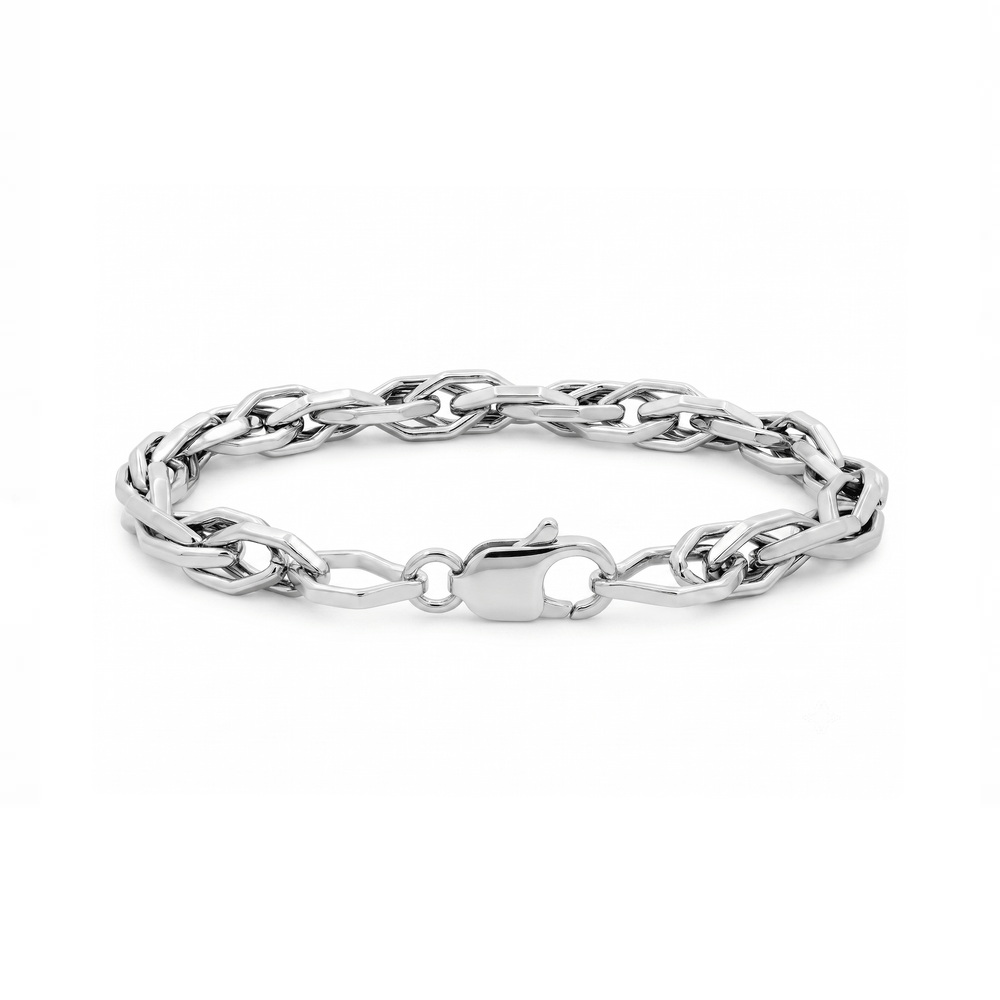 18K White Gold Sterling Braided Link Bracelet | Flashy