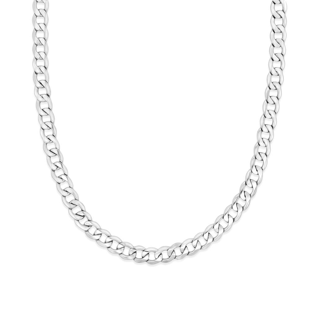 18K White Gold Curb Chain Necklace – Luxury High Polish Chain