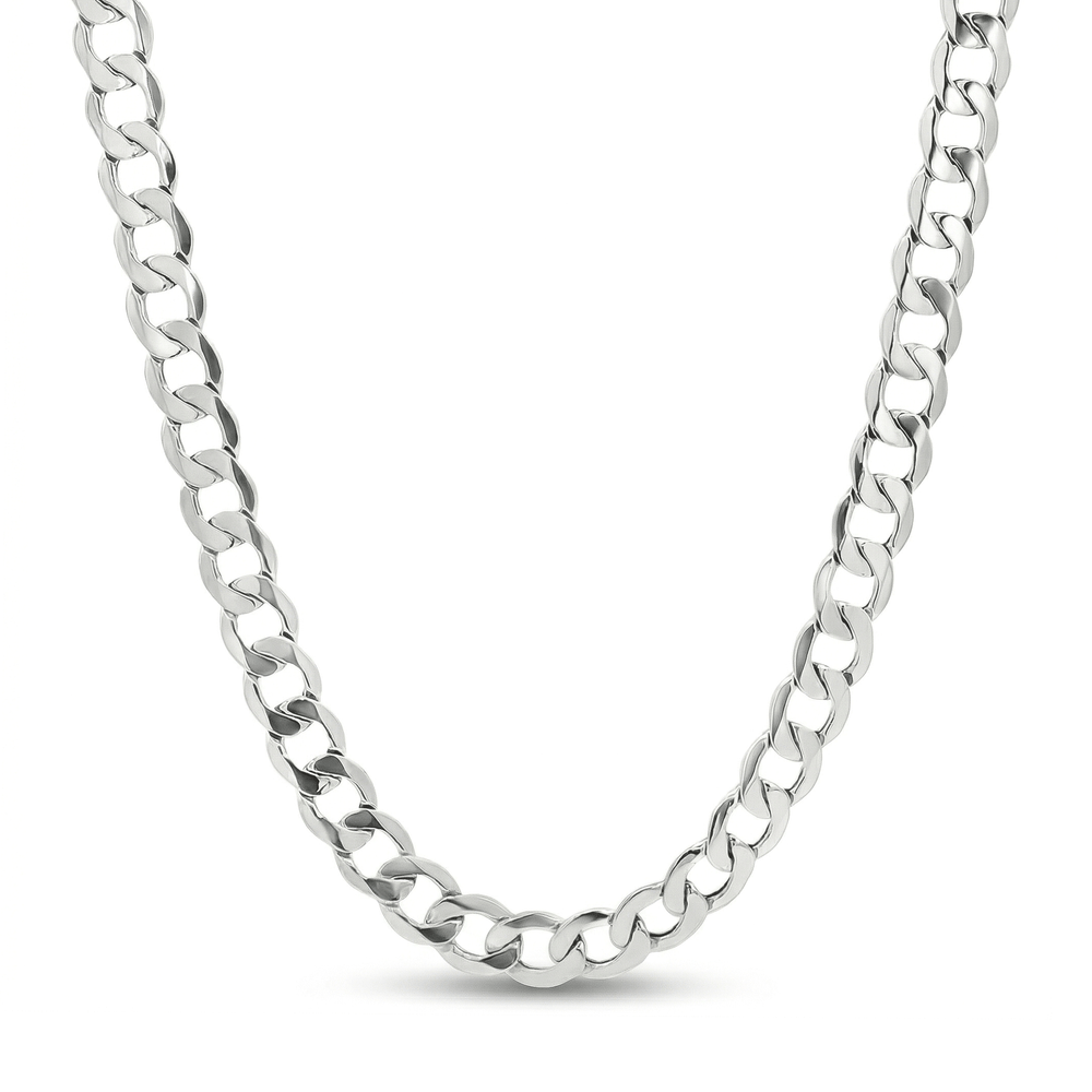 18K White Gold Curb Chain Necklace – Luxury High Polish Chain