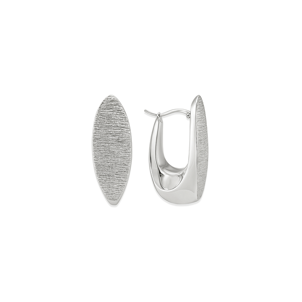 18K White Gold Textured Oval Sculpt Hoops