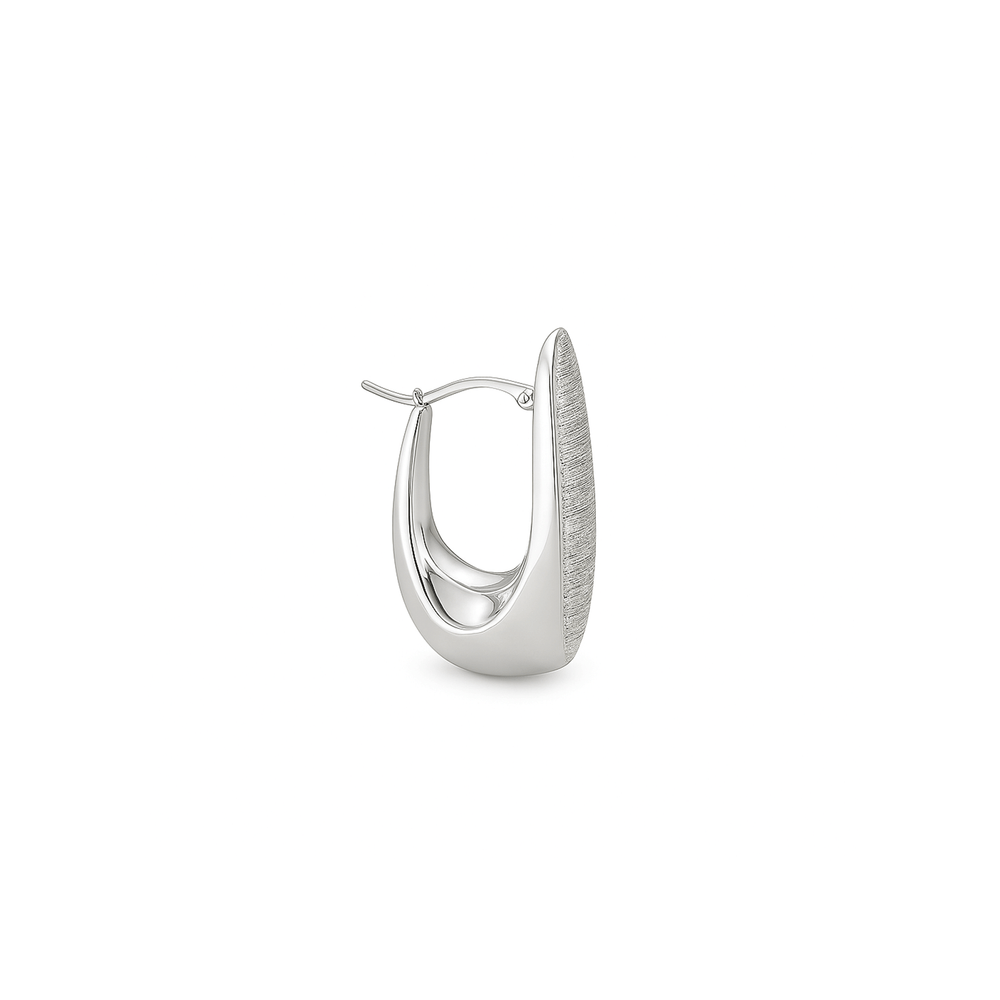 18K White Gold Textured Oval Sculpt Hoops
