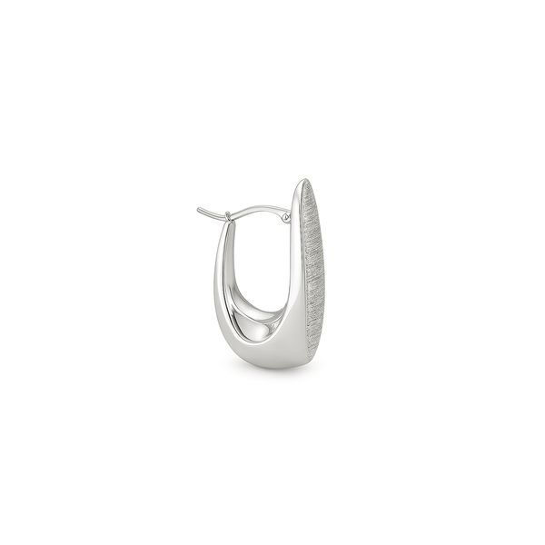 18K White Gold Textured Oval Sculpt Hoops hover