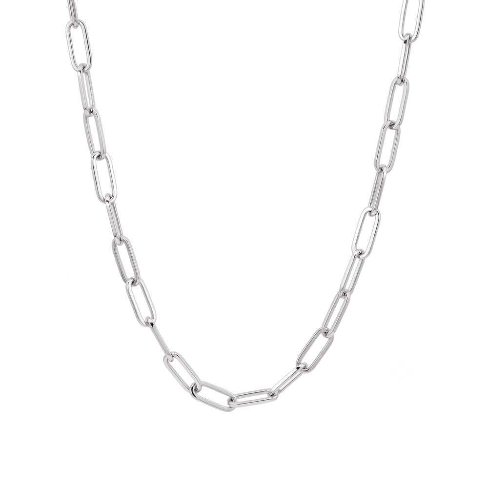 18K White Gold Sleek Link Necklace – 26 Inch | 4mm