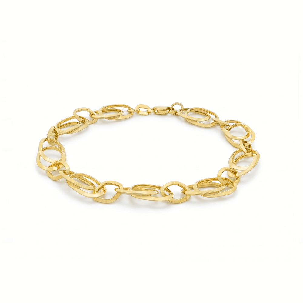 18K Gold Oval-Link Chain Bracelet – High-Polish Finish