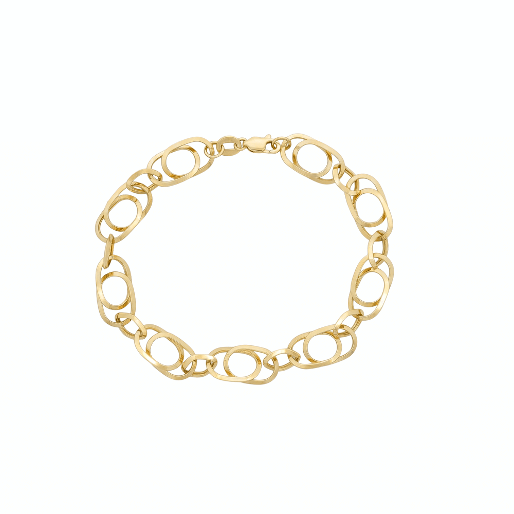 18K Gold Oval-Link Chain Bracelet – High-Polish Finish