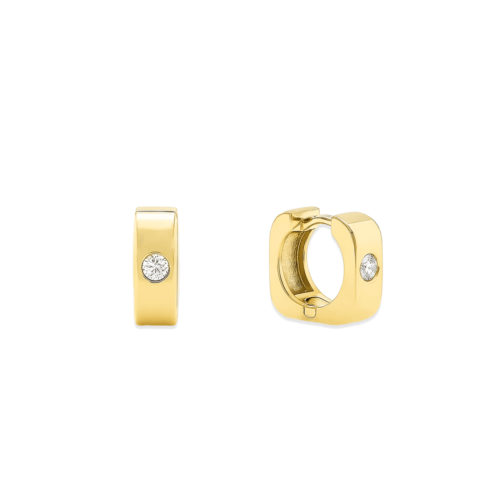 18K Gold Diamond Huggie Hoop Earrings