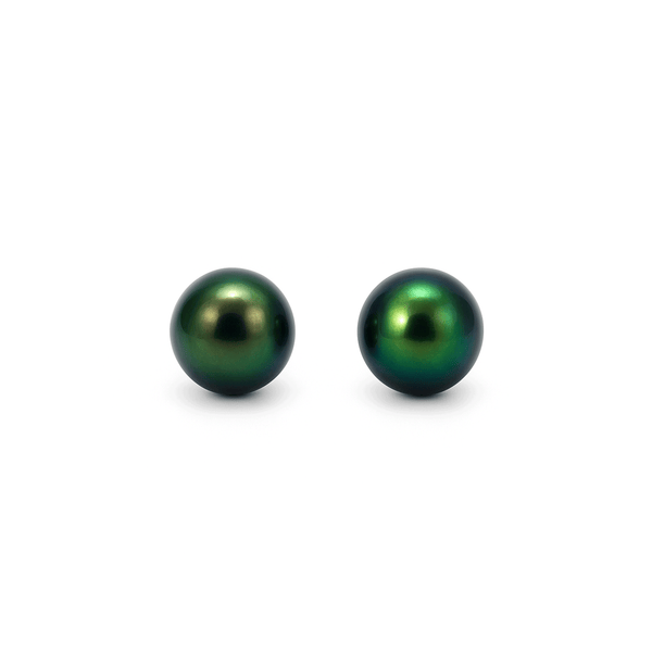 18K Gold Peacock Green Pearl Stud Earrings