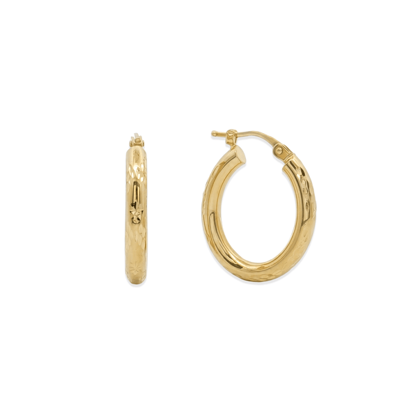 18K Yellow Gold Polished Texture Classic Hoops