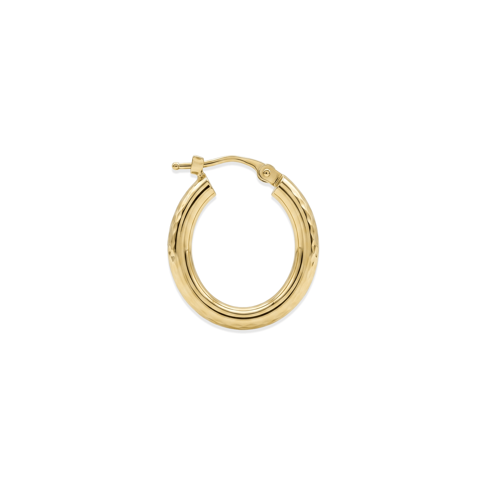 18K Yellow Gold Polished Texture Classic Hoops